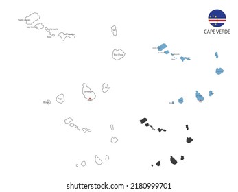 4 style of Cape Verde map vector illustration have all province and mark the capital city of Cape Verde. By thin black outline simplicity style and dark shadow style. Isolated on white background.