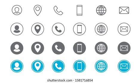 4 style contact information icons for business card and website