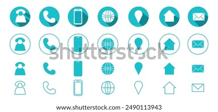 4 Style Contact Information in Vector Icon in Format, All are 28 Icons, Green, Illustration 