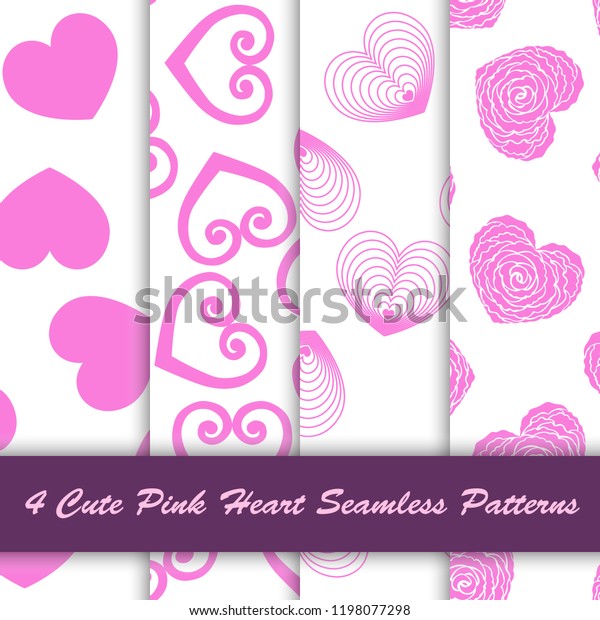 4 Style Cute Pink Heart White Stock Vector Royalty Free 1198077298