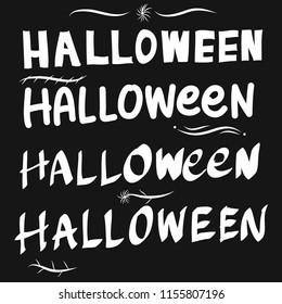 4 Style of Free Hand Lettering of wording Halloween on Black Background