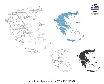 4 estilo de Grecia mapa de ilustraciones vectoriales tienen todas la provincia y marca la ciudad capital de Grecia. Por el estilo de simplicidad del contorno negro delgado y el estilo de sombra oscura. Aislado sobre fondo blanco.