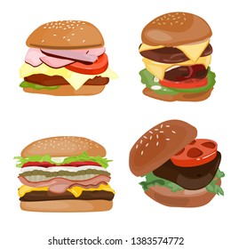 4 style hamburger vector bacon hamburger double chees meat pork toamato