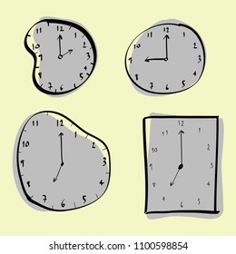 4 Style of Hand Drawn Clock Vector