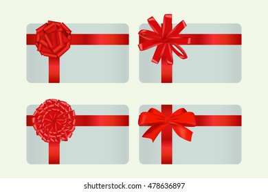 4 style of red ribbon bow set on the card for greeting in holiday event or coupon sales promotion. Vector illustration format