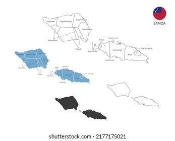 4 style of Samoa map vector illustration have all province and mark the capital city of Samoa. By thin black outline simplicity style and dark shadow style. Isolated on white background.
