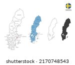 4 style of Sweden map vector illustration have all province and mark the capital city of Sweden. By thin black outline simplicity style and dark shadow style. Isolated on white background.