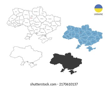 4 style of Ukraine map vector illustration have all province and mark the capital city of Ukraine. By thin black outline simplicity style and dark shadow style. Isolated on white background.