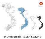 4 style of Vietnam map vector illustration have all province and mark the capital city of Vietnam. By thin black outline simplicity style and dark shadow style. Isolated on white background.