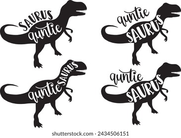 4 styles auntie saurus, family saurus, matching family, dinosaur, saurus, dinosaur family, tRex, dino, t-rex dinosaur vector illustration file svg