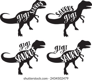 4 styles gigi saurus, family saurus, matching family, dinosaur, saurus, dinosaur family, tRex, dino, t-rex dinosaur vector illustration file svg