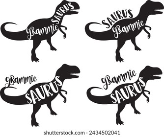 4 styles grammie saurus, family saurus, matching family, dinosaur, saurus, dinosaur family, tRex, dino, t-rex dinosaur vector illustration file svg