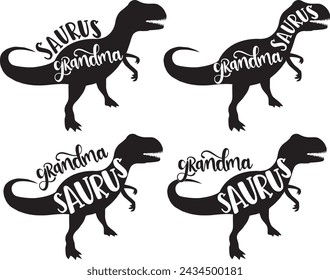 4 styles grandma saurus, family saurus, matching family, dinosaur, saurus, dinosaur family, tRex, dino, t-rex dinosaur vector illustration file svg
