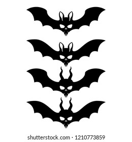 4 styles of Halloween skull bat, silhouette isolated vector.
