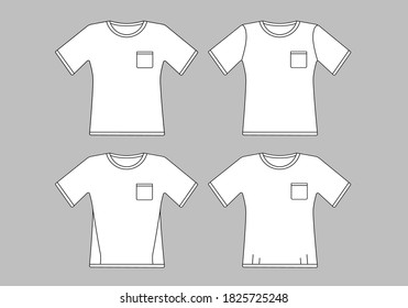  4 styles T-shirts with front pockets on gray background