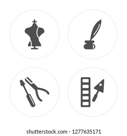 4 Stylist, Electrician, Poet, Interior De modern icons on round shapes, vector illustration, eps10, trendy icon set.