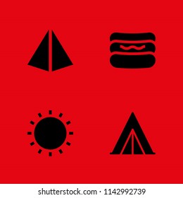 4 summer icon set with tent, hot dog and pyramid vector illustration for graphic design and web