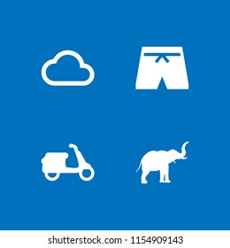 4 summer icons in vector set. elephant, swimsuit, cloud outline and scooter illustration for web and graphic design