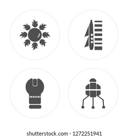 4 Sun, Big Telescope, Spaceport, Space Lander modern icons on round shapes, vector illustration, eps10, trendy icon set.