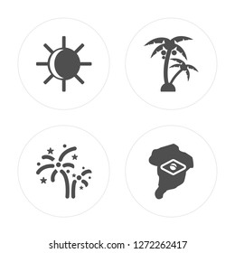 4 Sun  Fireworks  Palm tree  Brazil modern icons round shapes  vector illustration  eps10  trendy icon set 