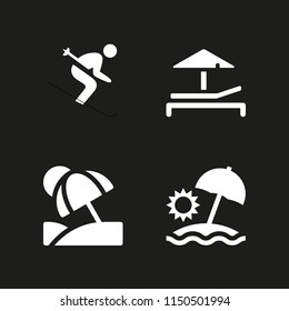 4 sun icons in vector set. sunbed, beach, sun umbrella and ski illustration for web and graphic design