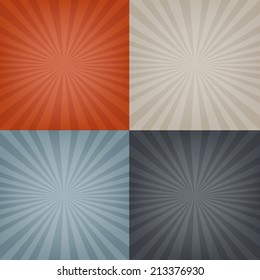 4 Sunburst Backgrounds Set, With Gradient Mesh, Vector Illustration