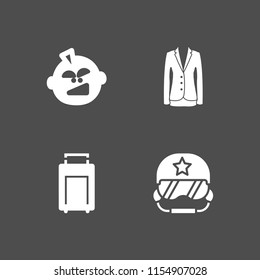 4 sunglasses icons in vector set. jacket elegant feminine black clothes for business, suitcase, pilot and punk illustration for web and graphic design