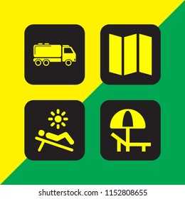 4 sunlight icons in vector set. trip, truck and beach illustration for web and graphic design
