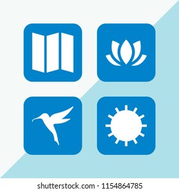 4 sunlight icons in vector set. lotus, bird, sun and trip illustration for web and graphic design