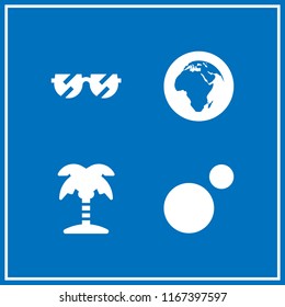 4 sunlight vector icon set with earth globe, palm tree, sunglasses and planet earth icons for mobile and web