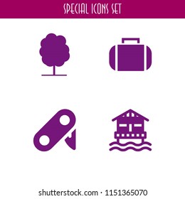 4 sunrise icons in vector set. park, journey, switzerland and resort illustration for web and graphic design