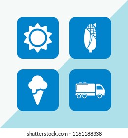 4 sunshine icons in vector set. sun, summer, truck and corn illustration for web and graphic design