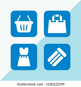 4 supermarket icons in vector set. commerce and shopping, shopping basket and mattress illustration for web and graphic design