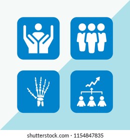 4 support icons in vector set. group, teamwork, skeleton and humanitarian illustration for web and graphic design