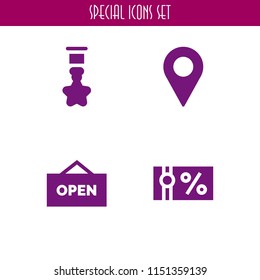 4 surprise icons in vector set. pin, open, voucher and reward illustration for web and graphic design