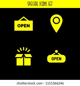 4 surprise icons in vector set. open, pin and box illustration for web and graphic design
