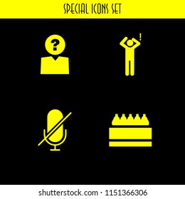 4 surprise icons in vector set. surprised man, unknown, gift basket and mute illustration for web and graphic design