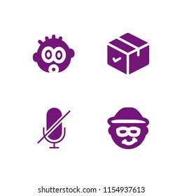 4 surprise icons in vector set. box, shocked, mute and emoticon illustration for web and graphic design