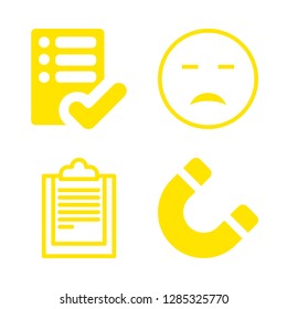 4 survey icons with magnet rotated tool symbol and checked filled list in this set