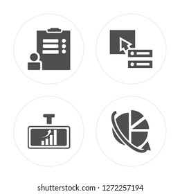 4 Survey, Rearview mirror, Database, Data modern icons on round shapes, vector illustration, eps10, trendy icon set.