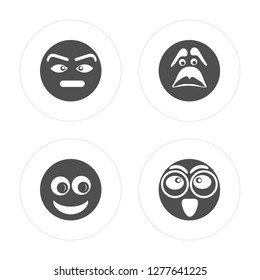 4 Suspicious, Happy, Sad, Nerd modern icons on round shapes, vector illustration, eps10, trendy icon set.