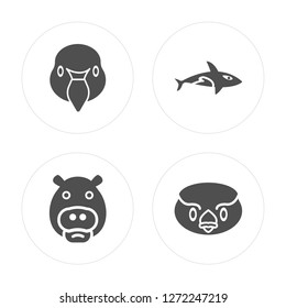 4 Swan, Hippopotamus, Grampus, Sparrow modern icons on round shapes, vector illustration, eps10, trendy icon set.