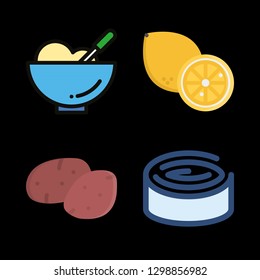 4 sweet icons with porridge and lemon in this set