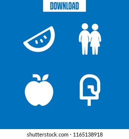 4 sweet vector icon set with ice cream, couple silhouette, watermelon and apple icons for mobile and web
