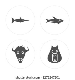 4 Swordfish, Bison, Pike, Capybara modern icons on round shapes, vector illustration, eps10, trendy icon set.