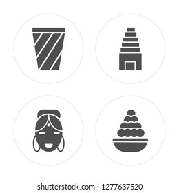 4 Tablas, Hindu, Temple, Laddu modern icons on round shapes, vector illustration, eps10, trendy icon set.