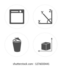 4 Table, Delete, Axis, Dimension modern icons on round shapes, vector illustration, eps10, trendy icon set.