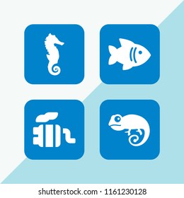 4 tail icons in vector set. fish, seahorse, chameleon and tailpipe illustration for web and graphic design