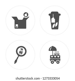 4 Take away, Search, Tea, Street food modern icons on round shapes, vector illustration, eps10, trendy icon set.