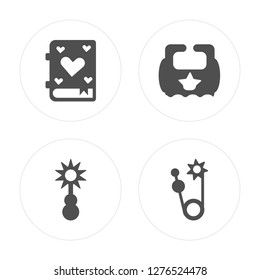 4 Tale, Rattle, Bib, Pin modern icons on round shapes, vector illustration, eps10, trendy icon set.